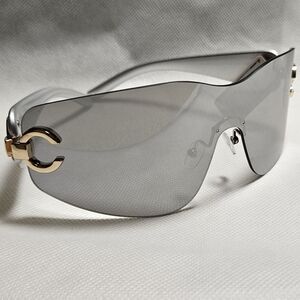 Designer Look Curved Shield Lens Sunglasses Mirror Silver